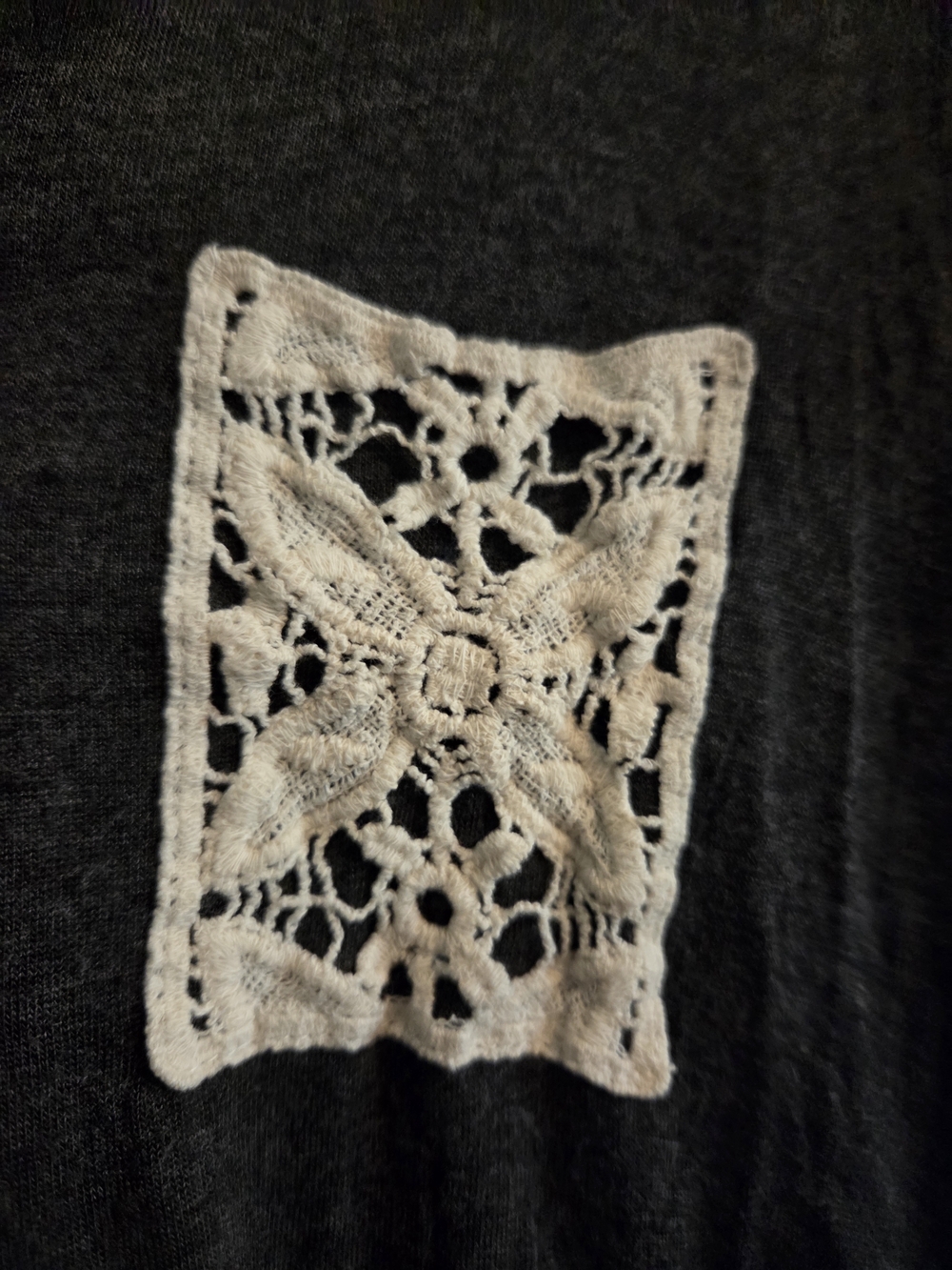 American Dream Charcoal Short Sleeve Top with White Crochet Accents - Picture 4 of 6
